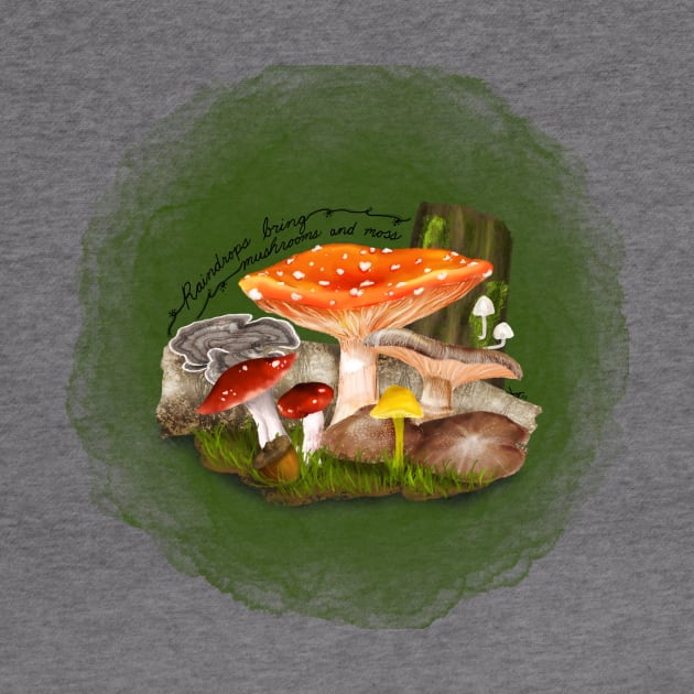 Raindrops Bring Mushrooms and Moss by FernheartDesign